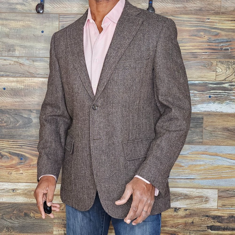 Luigi Bianchi Mantova Wool Brown Herringbone Dual Vent Blazer Sport Jacket 42R - Picture 2 of 10